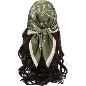 image:imageFloerns Womens Vintage Silk Bandana Paisley Print Headscarf Boho Square Hair ScarfOlive Green