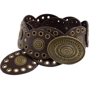 image:imageFloerns Womens Western Style Chunky Belt Wide Disco Belt Circle Y2k BeltsRust Brown