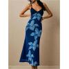 image:imageFloerns Womens Boho Floral Long Dress Spaghetti Strap Fishtail Wedding Guest DressesDark Blue
