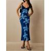 image:imageFloerns Womens Boho Floral Long Dress Spaghetti Strap Fishtail Wedding Guest DressesDark Blue