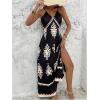 image:imageFloerns Womens Boho Print V Neck Split Cami Dress Sleeveless Vacation A Line Maxi DressesBlack and Apricot