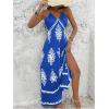 image:imageFloerns Womens Boho Print V Neck Split Cami Dress Sleeveless Vacation A Line Maxi DressesRoyal Blue