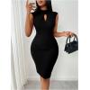 image:imageFloerns Womens Cap Sleeve Cut Out Front Bodycon Short Dress Elegant Pencil DressBlack