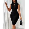 image:imageFloerns Womens Cap Sleeve Cut Out Front Bodycon Short Dress Elegant Pencil DressBlack
