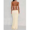 image:imageFloerns Womens Cut Out Draped Halter Maxi Dress Tie Open Back Fishtail Wedding Guest DressesBeige