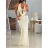 image:imageFloerns Womens Cut Out Draped Halter Maxi Dress Tie Open Back Fishtail Wedding Guest DressesBeige