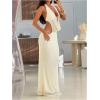 image:imageFloerns Womens Cut Out Draped Halter Maxi Dress Tie Open Back Fishtail Wedding Guest DressesBeige