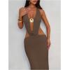 image:imageFloerns Womens Cut Out Draped Halter Maxi Dress Tie Open Back Fishtail Wedding Guest DressesCoffee