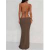 image:imageFloerns Womens Cut Out Draped Halter Maxi Dress Tie Open Back Fishtail Wedding Guest DressesCoffee