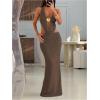 image:imageFloerns Womens Cut Out Draped Halter Maxi Dress Tie Open Back Fishtail Wedding Guest DressesCoffee