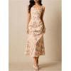image:imageFloerns Womens Floral Cowl Neck Vintage Midi Dress Tie Shoulder Sleeveless Wedding Guest DressesApricot