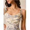image:imageFloerns Womens Floral Cowl Neck Vintage Midi Dress Tie Shoulder Sleeveless Wedding Guest DressesBlue
