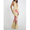 image:imageFloerns Womens Floral Deep V Neck Halter Dress Fishtail Draped Open Back Party Maxi Dresses