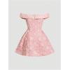 image:imageFloerns Womens Floral Jacquard Off The Shoulder Mini Dress Elegant A Line Wedding Guest DressesPink