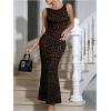 image:imageFloerns Womens Leopard Sleeveless Tank Dress Boat Neck Backless Club Bodycon Long DressBrown