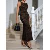 image:imageFloerns Womens Leopard Sleeveless Tank Dress Boat Neck Backless Club Bodycon Long DressBrown