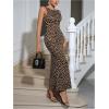 image:imageFloerns Womens Leopard Sleeveless Tank Dress Boat Neck Backless Club Bodycon Long DressCoffee