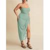 image:imageFloerns Womens Plus Size Cowl Neck Long Dress Sleeveless Ruched High Split Cocktail DressesMint Green