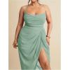 image:imageFloerns Womens Plus Size Cowl Neck Long Dress Sleeveless Ruched High Split Cocktail DressesMint Green