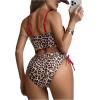 image:imageFloerns Womens Sexy V Neck Cheetah Tankini Swimsuit Tie Side Ruffle Trim 2 Piece Summer Beach Bathing SuitsBrown Multi