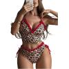 image:imageFloerns Womens Sexy V Neck Cheetah Tankini Swimsuit Tie Side Ruffle Trim 2 Piece Summer Beach Bathing SuitsBrown Multi