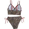 image:imageFloerns Womens Sexy V Neck Cheetah Tankini Swimsuit Tie Side Ruffle Trim 2 Piece Summer Beach Bathing SuitsBrown Multi