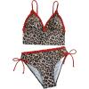 image:imageFloerns Womens Sexy V Neck Cheetah Tankini Swimsuit Tie Side Ruffle Trim 2 Piece Summer Beach Bathing SuitsBrown Multi