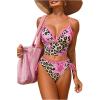 image:imageFloerns Womens Sexy V Neck Cheetah Tankini Swimsuit Tie Side Ruffle Trim 2 Piece Summer Beach Bathing SuitsPink Multi