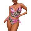 image:imageFloerns Womens Sexy V Neck Cheetah Tankini Swimsuit Tie Side Ruffle Trim 2 Piece Summer Beach Bathing SuitsPink Multi