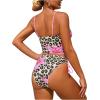 image:imageFloerns Womens Sexy V Neck Cheetah Tankini Swimsuit Tie Side Ruffle Trim 2 Piece Summer Beach Bathing SuitsPink Multi