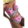 image:imageFloerns Womens Sexy V Neck Cheetah Tankini Swimsuit Tie Side Ruffle Trim 2 Piece Summer Beach Bathing SuitsPink Multi