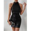 image:imageFloerns Womens Sparkly Sequin Halter Dress Sleeveless Wedding Guest Bodycon Mini DressDark Black