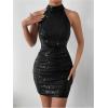 image:imageFloerns Womens Sparkly Sequin Halter Dress Sleeveless Wedding Guest Bodycon Mini DressDark Black