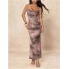 image:imageFloerns Womens Wedding Guest Dress Tie Dye Spaghetti Strap Cocktail Dinner Fishtail Maxi DressesGrey Multi