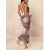 image:imageFloerns Womens Wedding Guest Dress Tie Dye Spaghetti Strap Cocktail Dinner Fishtail Maxi DressesGrey Multi