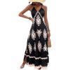 image:imageFloerns Womens Boho Print V Neck Split Cami Dress Sleeveless Vacation A Line Maxi DressesBlack and Apricot
