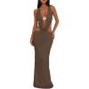 image:imageFloerns Womens Cut Out Draped Halter Maxi Dress Tie Open Back Fishtail Wedding Guest DressesCoffee