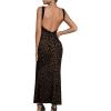image:imageFloerns Womens Leopard Sleeveless Tank Dress Boat Neck Backless Club Bodycon Long DressBrown