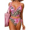 image:imageFloerns Womens Sexy V Neck Cheetah Tankini Swimsuit Tie Side Ruffle Trim 2 Piece Summer Beach Bathing SuitsPink Multi