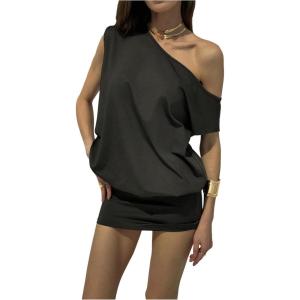 image:imageFloerns Womens Elegant Off The Shoulder Dress Sleeveless Bodycon Casual Mini DressesBlack
