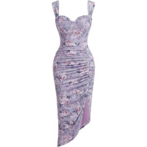 image:imageFloerns Womens Floral Asymmetrical Dress Slit Elegant Cocktail Cami Midi DressesMauve Purple
