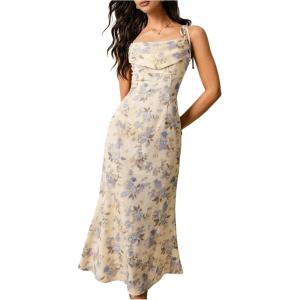 image:imageFloerns Womens Floral Cowl Neck Vintage Midi Dress Tie Shoulder Sleeveless Wedding Guest DressesBlue