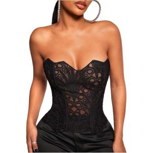 image:imageFloerns Womens Lace Strapless Going Out Tube Top Tie Back Club Date Night Corset TopsBlack