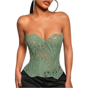 image:imageFloerns Womens Lace Strapless Going Out Tube Top Tie Back Club Date Night Corset TopsMint Green