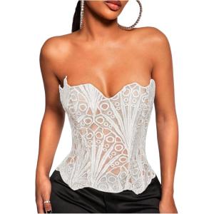 image:imageFloerns Womens Lace Strapless Going Out Tube Top Tie Back Club Date Night Corset TopsWhite