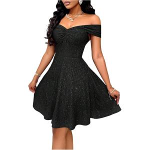 image:imageFloerns Womens Off The Shoulder Cocktail Dress Twist Front A Line Holiday Wedding Guest DressesBlack