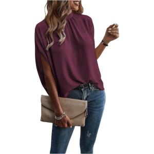 image:imageFloerns Womens Elegant Dressy Casual Blouse Tops Tie Back Dolman Sleeve Work ShirtsBurgundy