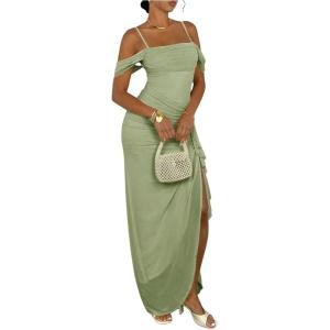 image:imageFloerns Womens Elegant Sexy Maxi Dress Cold Shoulder Ruffle Slit Hem Going Out Party Formal Cocktail DressesMint Green