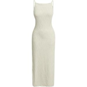 image:imageFloerns Womens Elegant Sleeveless Ribbed Knit Mock Neck Bodycon Slit Midi Cami DressApricot