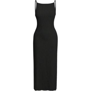 image:imageFloerns Womens Elegant Sleeveless Ribbed Knit Mock Neck Bodycon Slit Midi Cami DressBlack